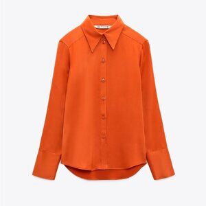 Zara Orange Satin Effect Shirt/Blouse. Size M
